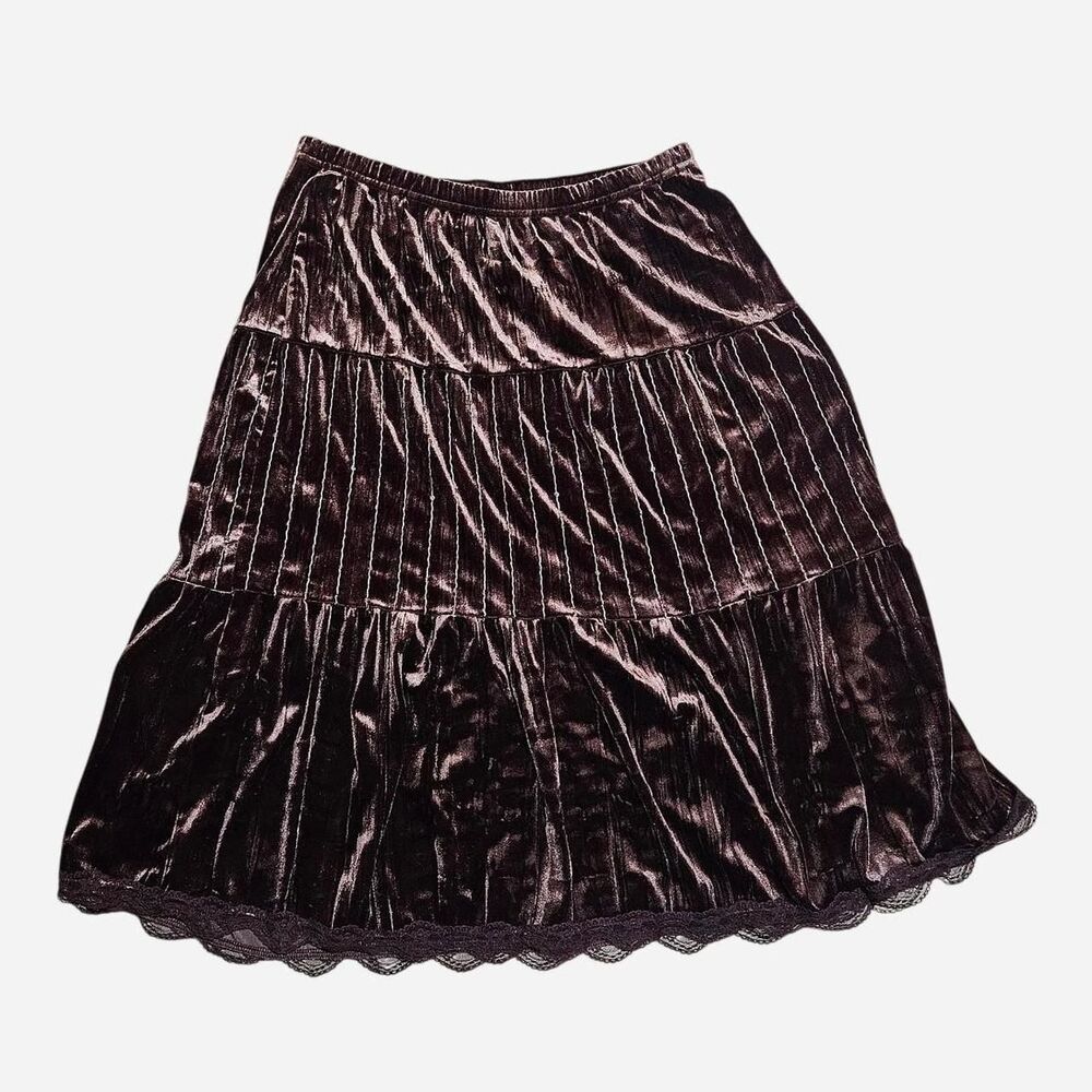 y2k fairy grunge brown velvet midi skirt